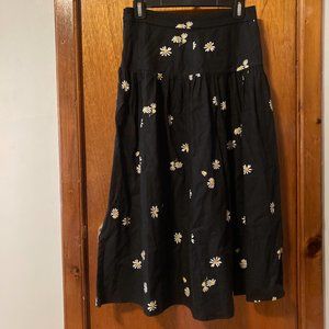 Madewell Linen Midi Skirt with Daisy Print